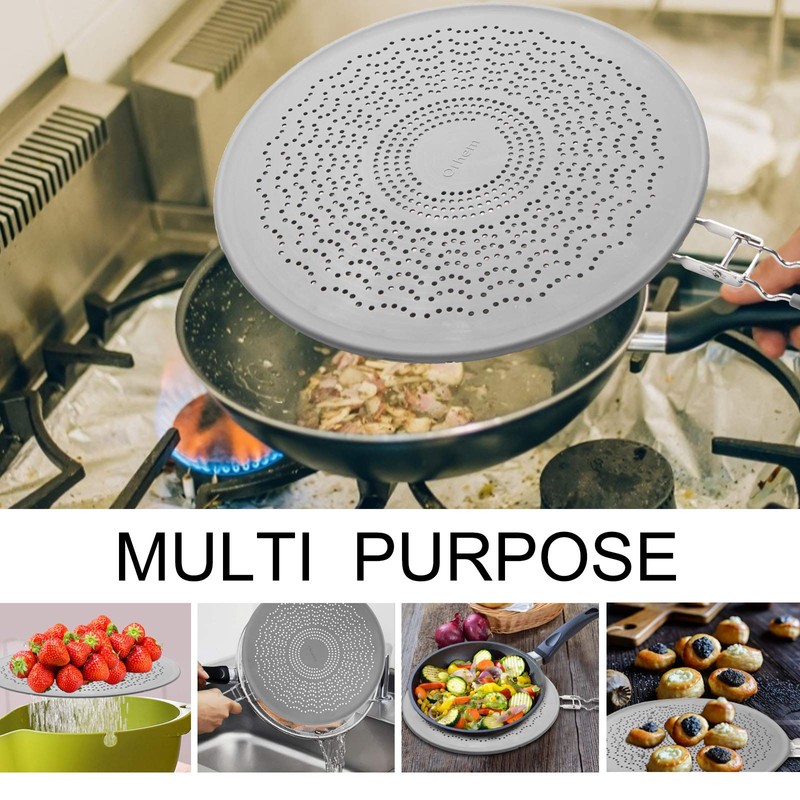13” Silicone Splatter Screen Pan Cover with Folding Handle, Heat