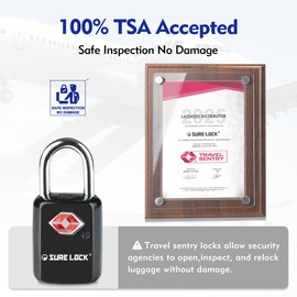 SURE LOCK TSA Approved Luggage Locks - One Key Opens All, Compact & Durable Zinc Alloy Travel Lock with Steel Shackle, Keyed Alike (Black 6 Locks, Mini Size for Suitcase/Backpack/Gym Locker)