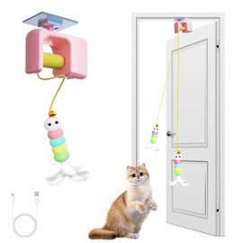 Interactive Automatic Cat Toy for Indoor Cats - Electric Door Hanging Toy with Feather Plush Caterpillar for Kittens, Fun Chase & Exercise, Cat Toys Interactive