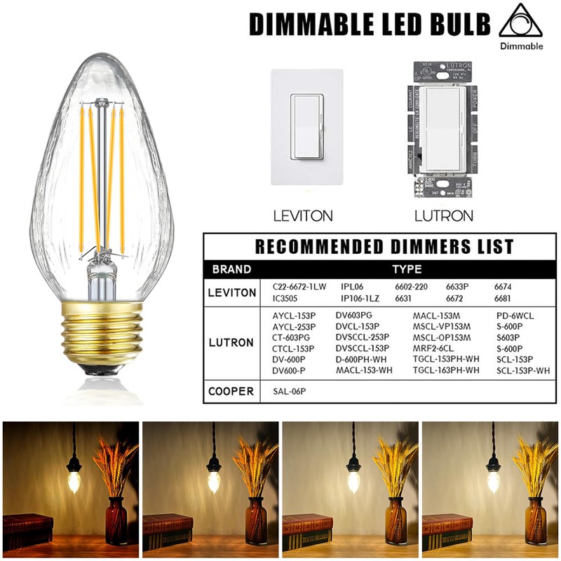 Leools E26 Vintage Edison Bulbs 8W Dimmable LED Bulbs Soft