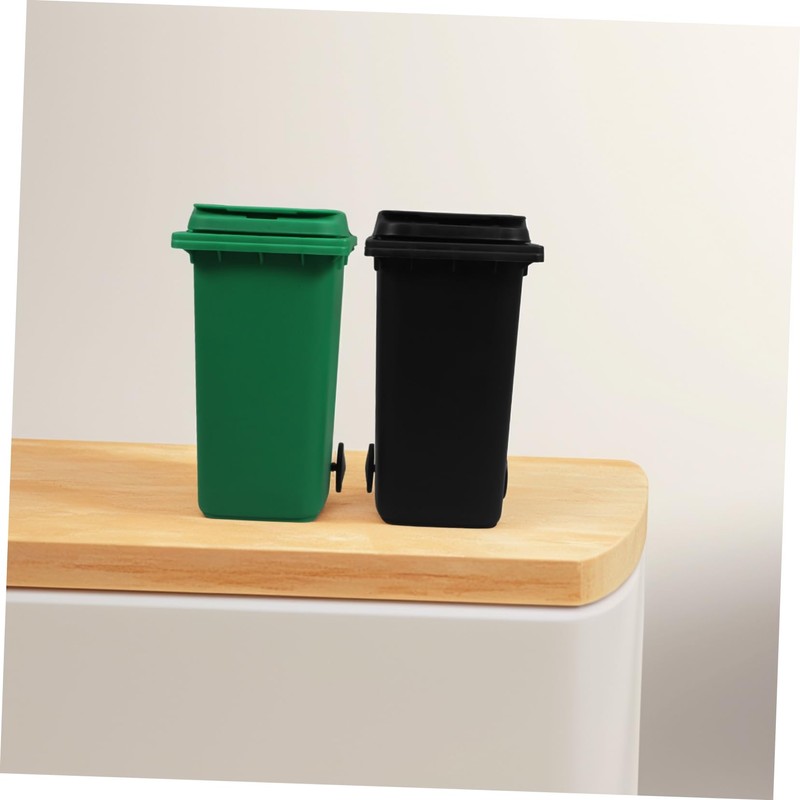 Operitacx 2pcs Recycle Bin Mini Wheelie Bin Trash Can Pencil