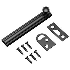 MaozyHomie 4 Inch Solid Brass Surface Bolt, Heavy Duty Concealed Slide Surface Door Bolt, Slide Bolt Latch French Door Lock with Screws for Windows Cabinet Wooden Fence Yard, Black, 1 Pack