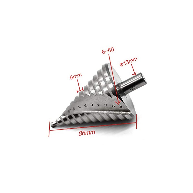 Mengshen Forstner 6-60mm Step Drill Bits Spiral Groove 12 Steps