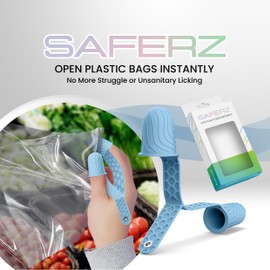 SAFERZ Bag Opener for Slippery Plastic Bags and Doggy waste bags | Premium Silicon Bag Opening Tool | Keychain Attachable and Easy to Carry (Blue)