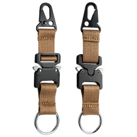 SOWHUP Tactical Keychain with Quick Release Buckle, EDC Gear Clips with HK Clip and Stainless Steel Ring, Military Key Holder for Rigger Work Carry Tool Accessories (Tan - (Pack of 2))