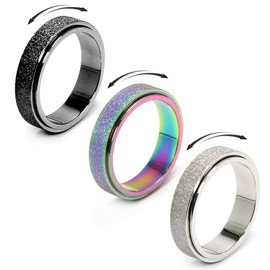 OreilleStar Titanium Stainless Steel Anxiety Ring for Women Spinner Ring Fidget Ring for Men Women Ring Spinning Ring 3 Colors Silver Rainbow Black Size 11, 11, Metal, No Gemstone
