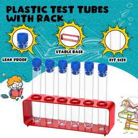 Copkim 2 Sets Test Tubes with Rack Clear Plastic Test Tubes with Caps and 6 Holes Holder Rack Nurse Party Decorations Shot Tubes for Scientific Experiments Party Favors Candy (Red,Integrated)