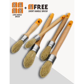 ROLLINGDOG Trim Paint Brushes - 5PC Round Trim Brushes,Long Handle Paint Brush Set for Windows,Walls,Doors(15mm,18mm,21mm,25mm),18mm Stubby