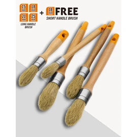 ROLLINGDOG Trim Paint Brushes - 5PC Round Trim Brushes,Long Handle Paint Brush Set for Windows,Walls,Doors(15mm,18mm,21mm,25mm),18mm Stubby