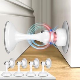 Crosize Magnetic Door Stoppers 4 Pack, Stainless Steel Door Stops for Wall and Floor Mounting, Door Holder Keep Door Open, No Drilling Door Stop with 3D Adhesive Tapes, White