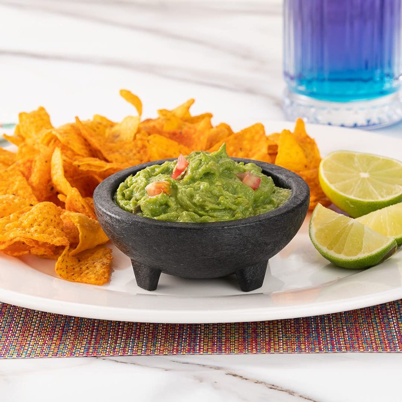 4 oz Black Thermal Plastic Molcajete Bowl - 4" x