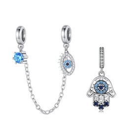 Annmors 925 Sterling Silver Clips Safety Chain Bead Charms for European Bracelets and Necklace Beads with 5A Cubic Zirconia, Christmas, Valentine's Day, Mother's Day, Gift Tag for Women and Girls,