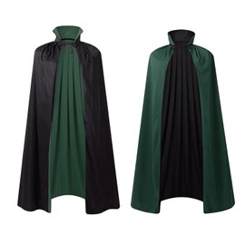 Stand Collar with Hood Reversible Cloak Masquerade Cape Costume, Black and Red (47"/120cm, Black and Green)