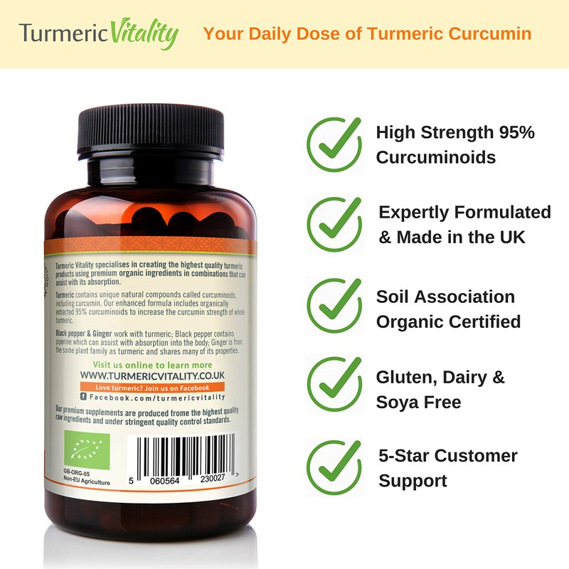 Organic Turmeric Curcumin Capsules Triple Strength with 95% Curcumin -