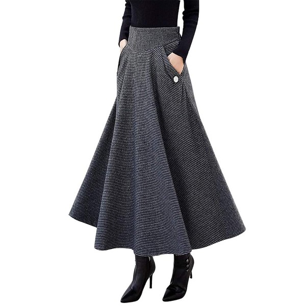 IDEALSANXUN Women’s Fall/Winter High Waist Plaid Slim A-line Long Skirt,