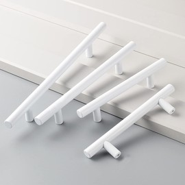 BOOLSFMAM Pack of 4 Furniture Handles, Diameter 12 mm, 128 mm, T-Pull Handles for Kitchen Cabinet Doors, Cabinet Handles, Made of Drawer Handles, Bright White Door Handles