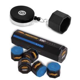 OKKO Retractable Octagon 8-Ball Chalker Billiard Pool Cue Chalk Holder with Belt Clip Black + 1 tube/5pcs of Predator Chalk