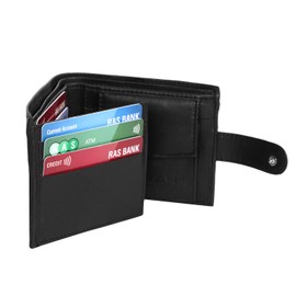 RAS Mens RFID Blocking Soft Real Leather Coin Pocket Purse Trifold Wallet 895 (Black)