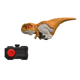 Mattel Jurassic World Dominion Uncaged Dinosaur Toy with Clicker-Controlled Motion & Sound, Click Tracker Atrociraptor Tiger Dino Action Figure