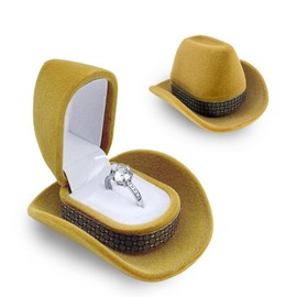 2 PCS Fancy Ring Boxes, Genuine Velvet Jewelry Ring Box, Ring Gift Boxes for One Ring, Ring Box for Proposal, Velvet Jewelry Box for Rings, Wedding Ceremony Ring Bearer Box (Brown)