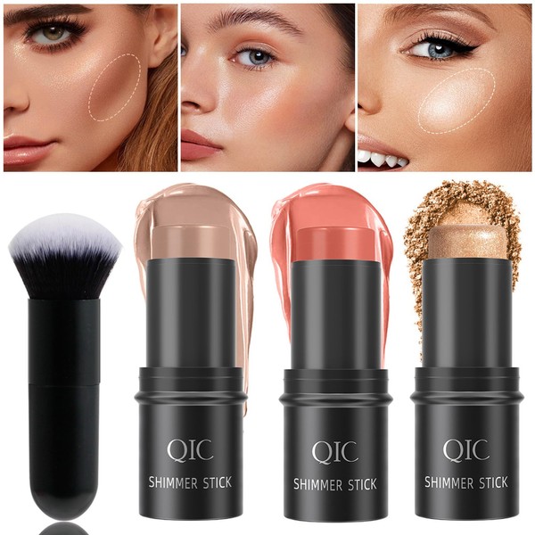 3Pcs Contour Stick, Bronzer Highlighter and Blush Sticks, Cream Contour