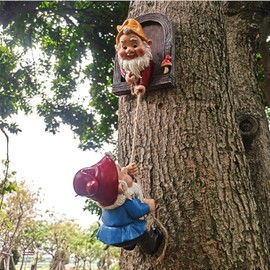 DDLUZQual Climbing Gnomes Tree Faces Decor Outdoor for Yard - Cute Gnome Garden Statue Art Resin Dwarf Sculpture for Yard Outdoor Decoration Ornaments