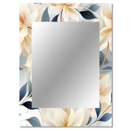 DesignQ Neutral Dreamscape Floral Wall Mirror, Printed Beige Wall Mirror, Traditional Bathroom Wall Mirror, Decorative Floral Mirror - 30x40 Inches