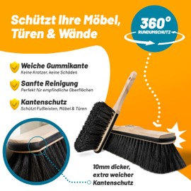 ORGAFLIX Premium Broom with Hand Brush without Handle with Edge Protection, Extra Dust Binding Thanks to High-Quality Horsehair Mix, Room Broom without Broom Handle, Horsehair Broom, Made in Germany