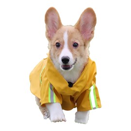 Mycutepaws Dog Raincoat,Adjustable Drawstring Dog Rain Jacket for Large Medium Small Dogs,Waterproof Dog Hooded Poncho with Reflective Stripe (Yellow, X-Large)