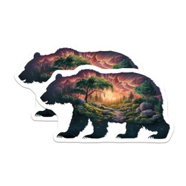(2 Pack) Bear Nature Scene Stickers - Forest Wildlife Decal - Outdoor Adventure Bear Art - 5" On Longest Side - Sticks to Smooth Flat Surfaces - Made in USA - BMCS7071