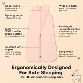 2-Pack Baby Sleep Sacks, Zipper Wearable Blanket - 0.5TOG Organic Cotton,Lightweight,Soft Cozy Toddler Sleeping Sack 6-12 months, Easy to Wear Large Newborn Transition Swaddles Sleepsacks (Mist Rose)