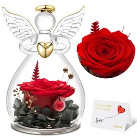 Sunia Mother's Day Gift, Eternal Rose in Angel Figure Mum Gift, Eternal Flower in Angel Glass Dome, Real Red Roses, Mother Gift, Mother's Day Gifts for Mum, Birthday Gift for Women