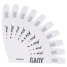 GAOY Nail File, 10Pcs Professional 100/180 Grit Half-Moon Shaped Double Sides Washable Emery Boards Manicure Tools for Acrylic and Gel Nails