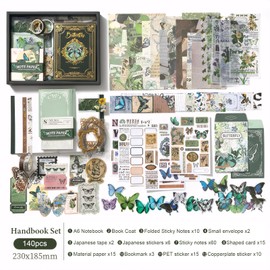 SAVOSWEET Scrapbook Accessory Set, Butterflies Scrapbooking Kit for Beginners, DIY Scrapbook Set with A6 Notebook, Washi Tape, Stickers, Decorative Paper, Notepad, Cards, Accessories
