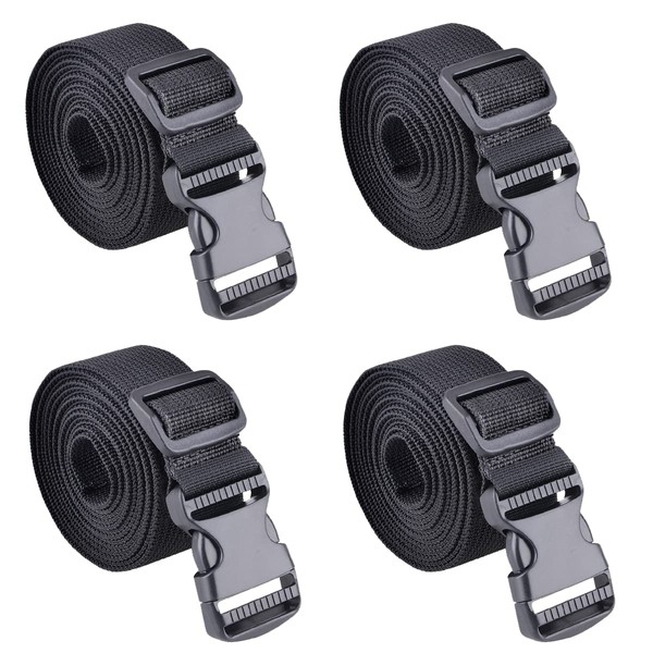 Azarxis Suitcase Belt, Cargo Tightening Belt, Cargo Fastening, Adjustable, Prevents Loads Collapse, Trunk Belt, Packing Band, Luggage Strap, Set of 4 (Black - Width 1.0 inches (25 mm), 8.5 ft (2.5 m)