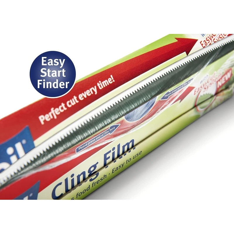 3 X PVC Free Cling Film with Easy-Cut 32.5cm x