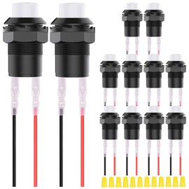 MKBKLLJY Pack of 12 White Self-Locking Mini On/Off Switch AC 250V 1.5A 125V3A 2Pin 12V 12mm Locking Push Button Micro Round Button with Connection Wires Wiring Cap for Motorhome Car