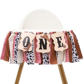 Cowboy Birthday High Chair Banner - Western Cowboy 1st Birthday Banner, Farm Baby Birthday Decorations, My First Rodeo Highchair Fabric Garland, Cowboy One Highchair Banner