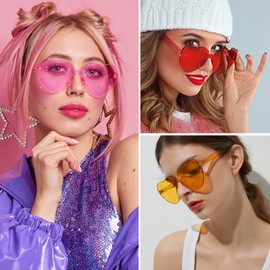 KFPH Heart Shape Sunglasses Trendy Rimless Transparent Candy Color Heart Glasses for Party Favor