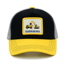 Wodeal Boys Excavator Trucker Hat, Adjustable Toddler Snapback Mesh Baseball Cap for Kids Ages 2-6 Black