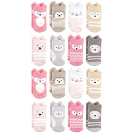 Hudson Baby Unisex Baby Cotton Rich Baby Terry Socks 16-Pack, Pink Girl Woodland, 0-6 Months