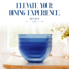 elle decor Ribbed Acrylic Bowls, set of 4-13.52 oz Serving Bowls for Everyday Use - Sturdy, Lightweight & Easy to Clean - Ideal for Salad, Soup, and Desserts - Home Kitchen Dishes (Blue)