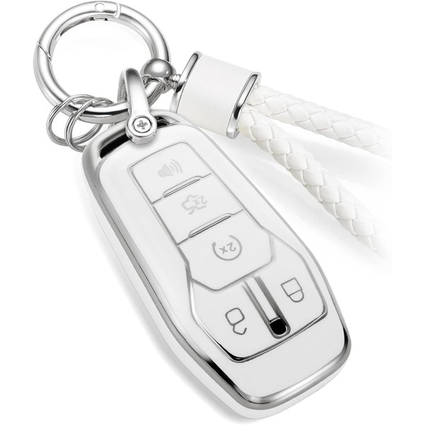 CTRINEWS for Ford Key Fob Cover with Metal Braided Keychain,