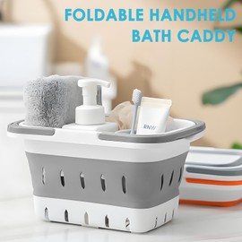 Portable Shower Caddy Tote – Collapsible Plastic Basket with Handles, Foldable Storage Organizer for Bathroom, Kitchen, College Dorm, Gym, Travel & Camping, Gray