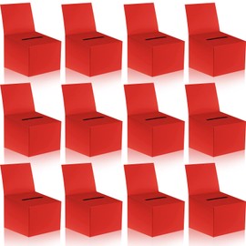 12 Pcs Raffle Boxes Ballot Box Donation Box for Fundraising, 6.5 x 4.5 x 4.5 Inch Cardboard Box with Slot for Ticket and Removable Header Charity Box for Collecting Business Card Voting Contest (Red)
