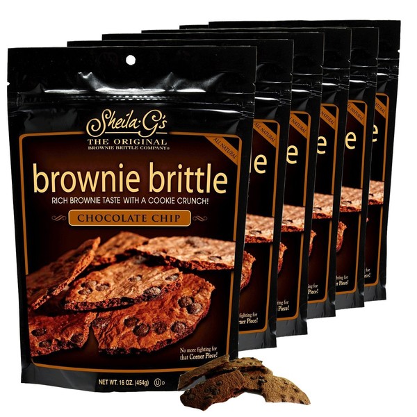 Sheila G's Chocolate Chip Brownie Brittle 16 Ounce Bag -Half Case (6 -Pack)