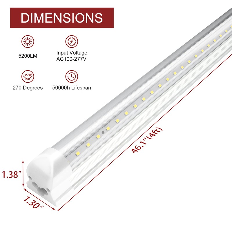 VShape 8 Pack T8 led Shop Lights 4ft, 40W 5200LM
