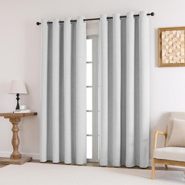 Loyala 100% Blackout Curtains for Bedroom Linen Curtains 63 Inche Long 2 Panels Set Blackout Window Curtains for Living Room Thermal Insulated Room Darkening, White 42x63inch