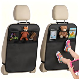 Protector del Asiento para Coche, 2 Piezas Protector de Asiento Trasero Auto Niños 3 Bolsillos Protector de Asiento Trasero Impermeables para SUV, Sedanes y Camionetas Fácil de Limpiar (Negro)