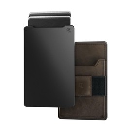 Groove Life Groove Magnetic Thumb Swipe Magsafe Wallet Gun Metal/Brown Leather Go Mens Minimalist Aluminum Credit Card Holder with RFID Blocking, Genuine Leather Attachment, Lifetime Coverage
